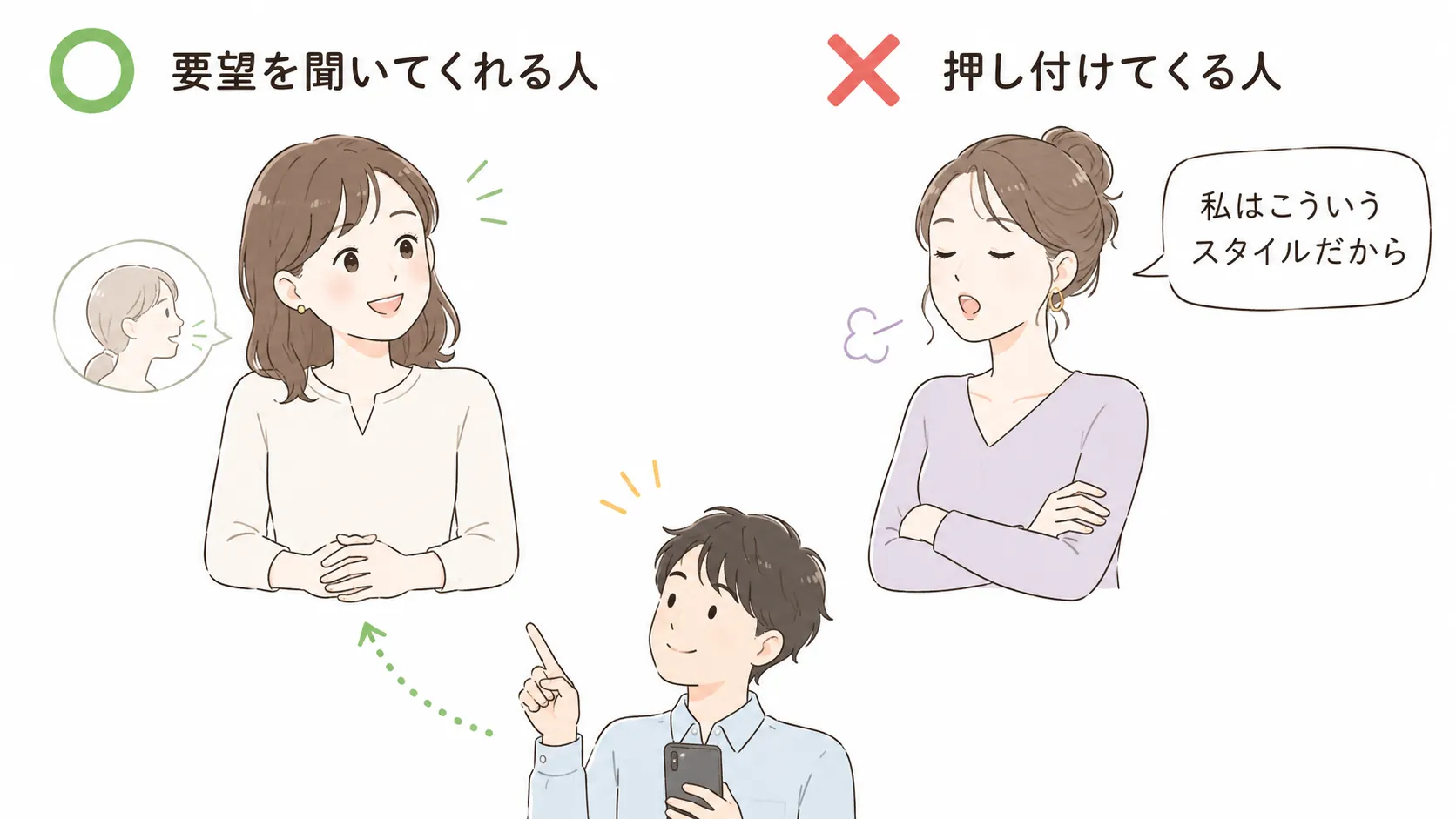 ライブチャットで感情を楽しんでいる男性の心理イラスト