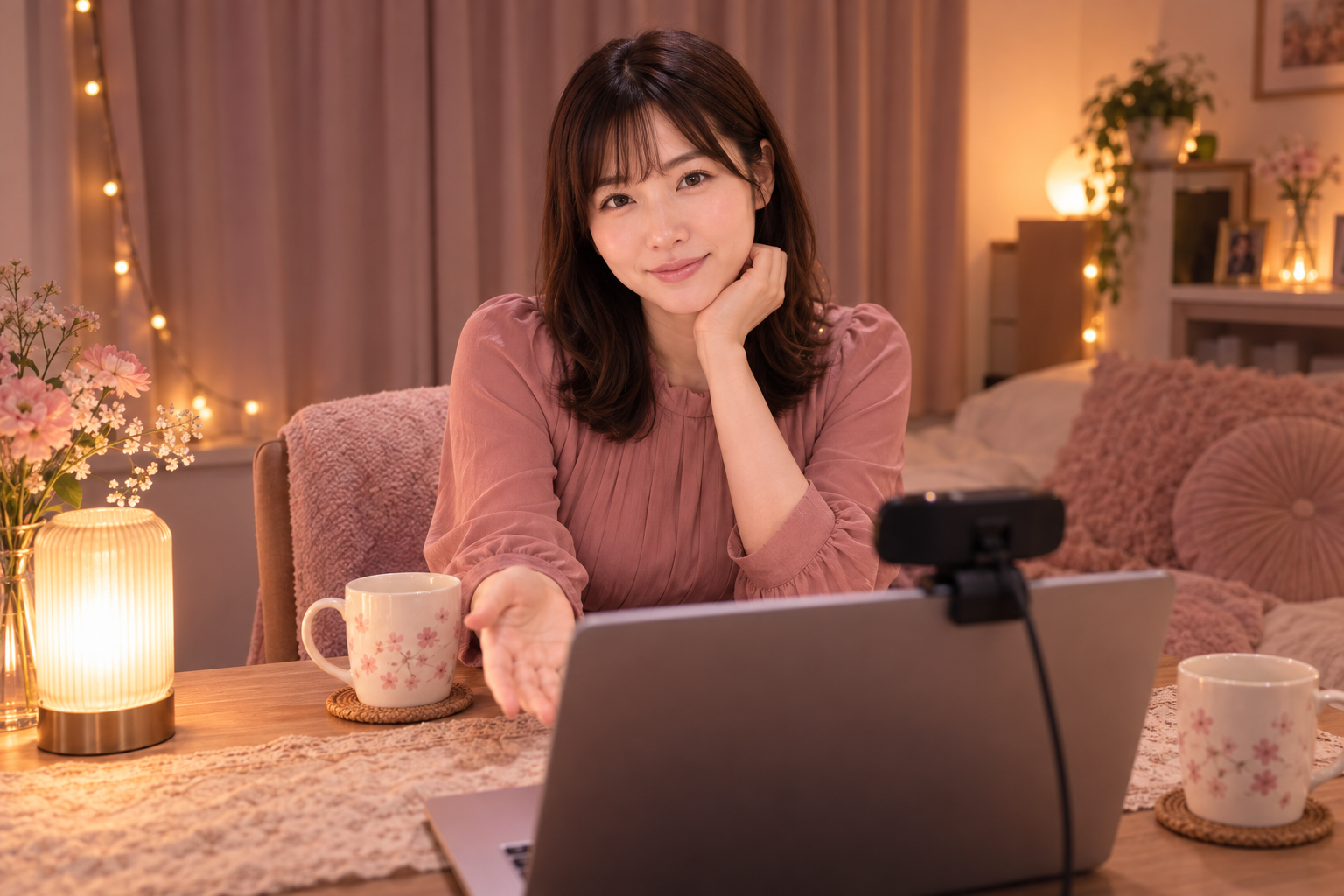二人分の飲み物を用意し、次回も続く時間を演出する成人女性のチャットレディ